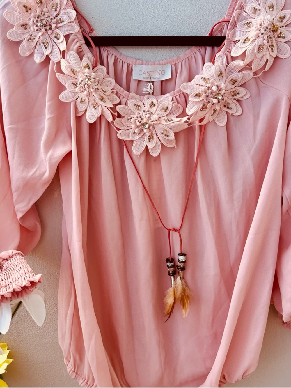 CASTINGS Pinkish Floral Appliqué Women’s Blouse